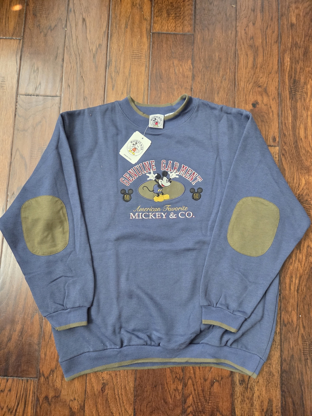 Vintage 90s Disney Mickey & Co Sweatshirt XL NWT Elbow Patches Embroidered